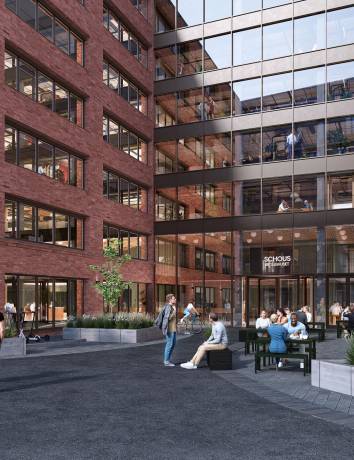 Trondheimsveien-2_Eksteriør_Vinkel-01_Inngangsparti_Dagtid_Plyo red